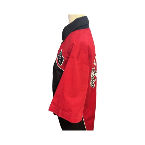 TMR  Mens M PIT CREW GARAGE MECHANIC RACING WORK  BLACK RED Collar Pocket - Picture 4 of 5
